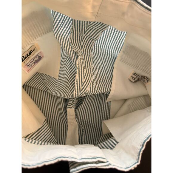 BERLE Mens Seersucker Bermuda Shorts Size 36 Green Striped Heritage Preppy - Picture 5 of 8